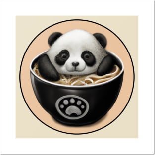 Cute Baby Panda Bear Bathing In A Bowl Of Ramen Posters and Art